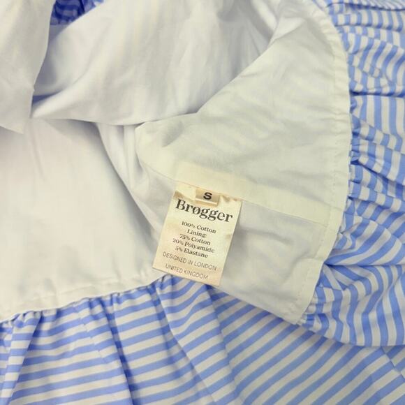 BROGGER Cotton Poplin Blue Striped Babydoll Top size Small NWT - Picture 5 of 6